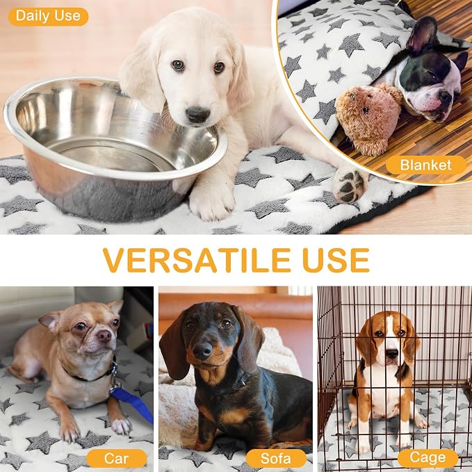 4 Pcs Dog Crate Pads Soft Warm,18 x 24 x 1.6 Inch,Star,White | Ultra Soft Warm Washable Anti-slip Kennel Bed Mat for Pets,Reversible Replaceable,for Small Medium Large Dogs and Cats