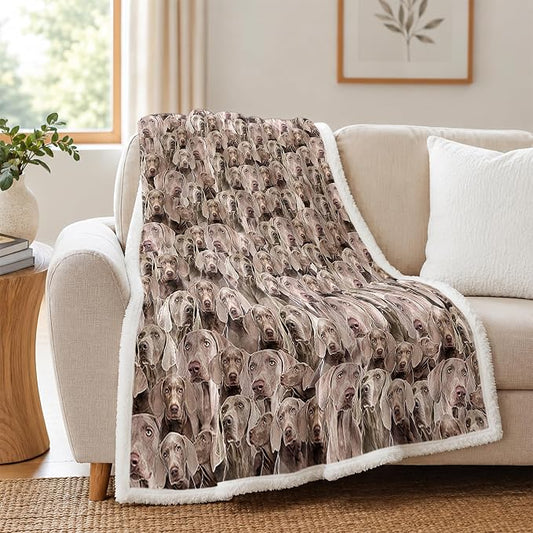 BlessLiving Weimaraner Brown Throw Blanket with Dense Dog Patterns Sherpa Fleece Blanket Couch Bed, Soft Cozy Warm Pet Blankets for Puppy Lovers Cute Animal Print Gift 60x80 Inches