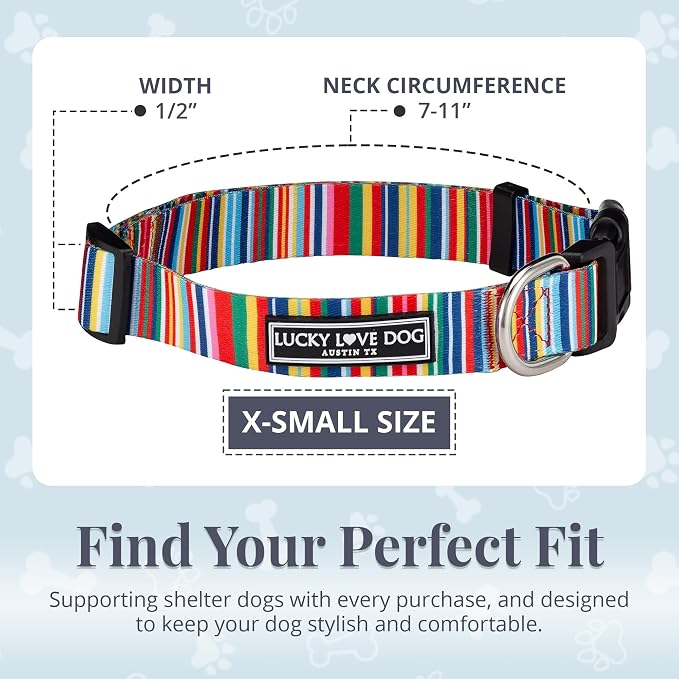 Lucky Love Dog - Adjustable Dog Collar with Easy Click Buckle for Small Ones, Durable, & Comfortable for Male & Female Dogs, Pet Collar for Puppies & Adult Dogs - Hippie, XS