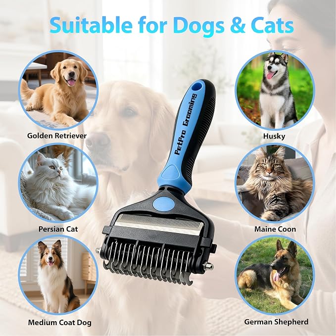 3-in-1 Dog Brush and Cat Brush-Deshedding & Dematting Tool | Replaces 3 tools to reduce grooming costs. Features retractable deshedding blade & dematting comb for dogs and cats.