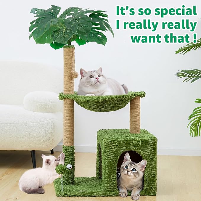 Woochpet Large Cat Tree for Indoor Cats, Multi-Functional Comfy Cat Bed-48in Tall Cat Tower with Scratching Post, Cozy Hammock for Kittens and Adult Cats, Cute Condo with Toy