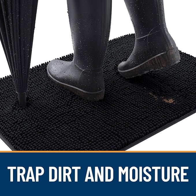 OLANLY Dog Door Mat for Muddy Paws 70x24, Super Absorbent Chenille Mud Mat | Black, Absorbs Moisture and Dirt, Non-Slip Machine Washable Doormat, Quick-Drying Indoor Entryway Floor Carpet for Dogs