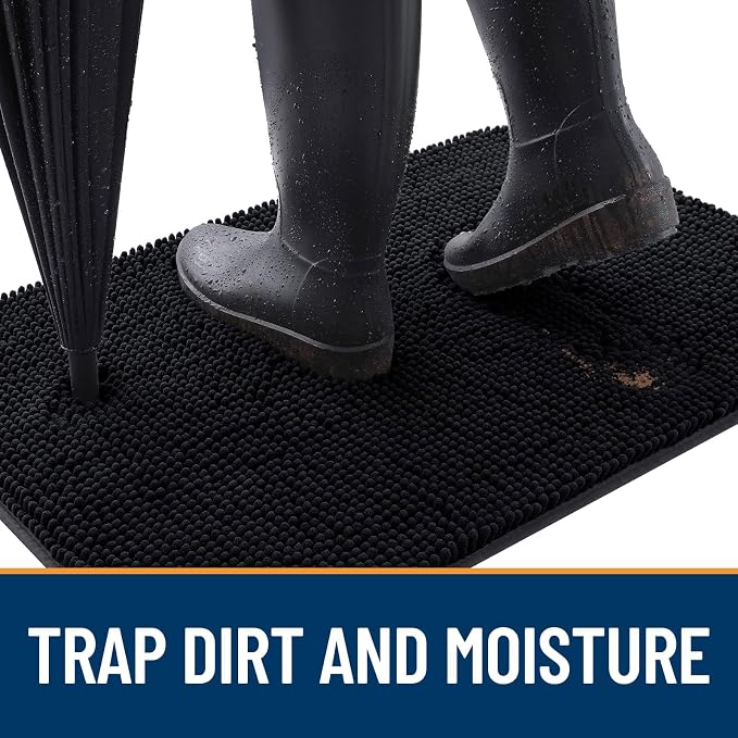 OLANLY Dog Door Mat for Muddy Paws 32x20, Super Absorbent Chenille Mud Mat | Black, Absorbs Moisture and Dirt, Non-Slip Machine Washable Doormat, Quick-Drying Indoor Entryway Floor Carpet for Dogs