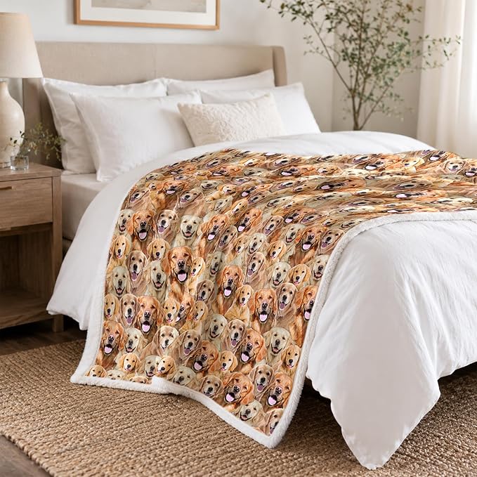 BlessLiving Golden Retriever Throw Blanket with Dense Dog Patterns Sherpa Fleece Blanket Couch Bed, Soft Cozy Warm Pet Blankets for Puppy Lovers Cute Animal Print Gift 50x60 Inches
