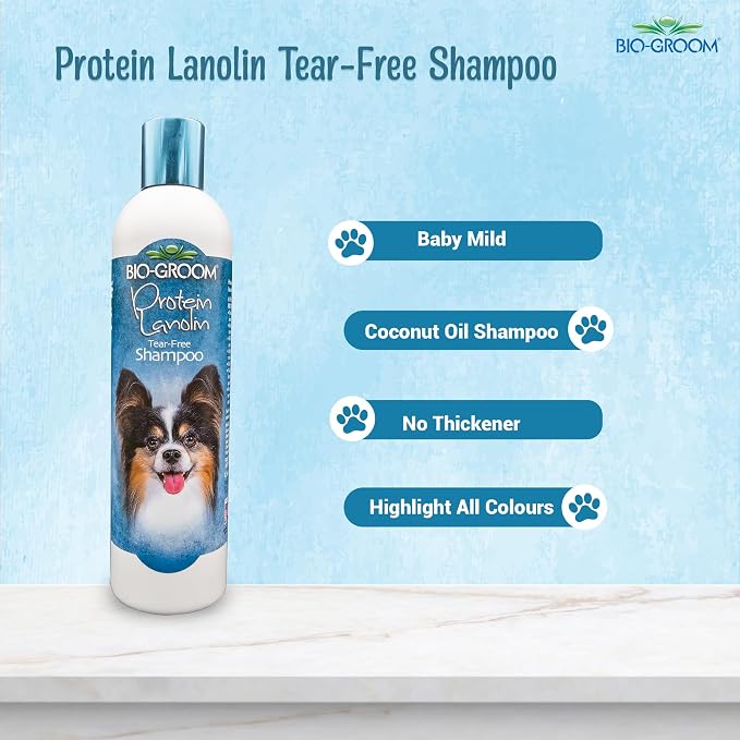 Bio-Groom Protein Lanolin Dog Shampoo - Tear-Free Pet Shampoo, Dog Bathing Supplies, Puppy Wash, Cat & Dog Grooming Supplies, Cruelty-Free, Made in USA, Tearless Dog Products - 12 fl oz 1-Pack