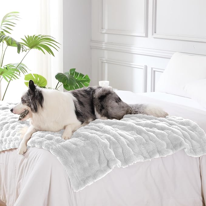 Modern Threads Water-Resistant Faux Rabbit Fur Pet Blanket for Dogs & Cats – Ultra-Soft Couch, Bed & Crate Protector, 40x50 White