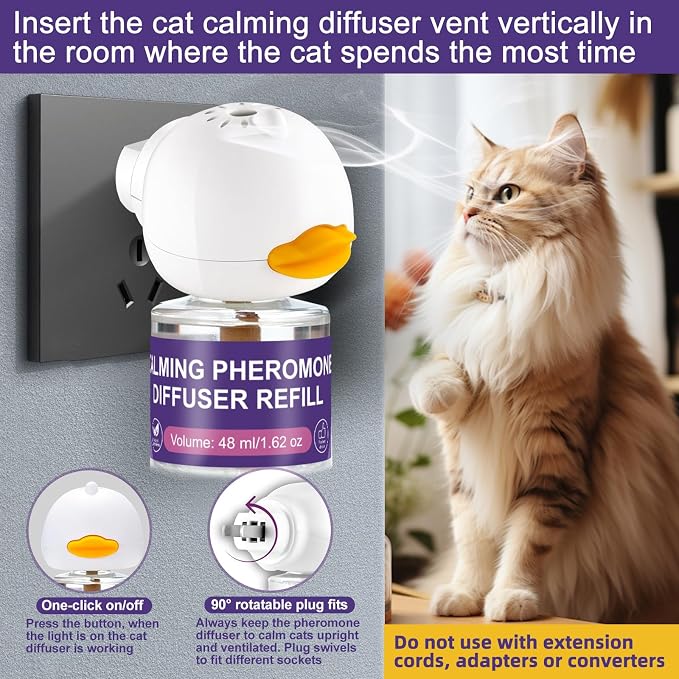 Cat Calming Pheromone Diffuser Kit – 1 Diffuser + 3 Refills (48ml Each), Natural Stress & Anxiety Relief for Cats & Kittens, Reduces Spraying, Scratching & Hiding