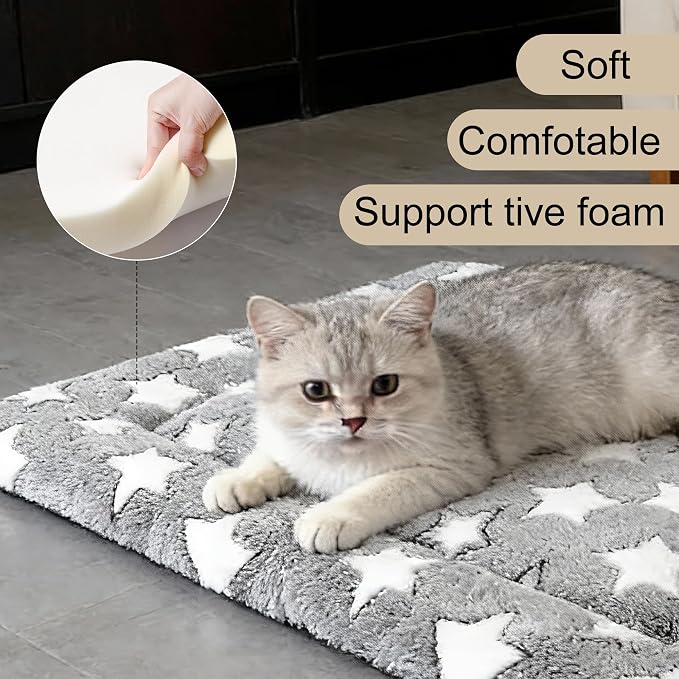 Dog Crate Mat, 4 Piece Reversible Pet Bed, Polyester, Machine Washable, Small Dogs & Cats, Rectangular (Gray Star, 18" L x 14" W x 1.5Th)