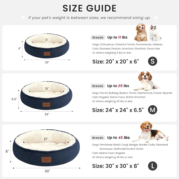 Love's cabin Round Donut Cat and Dog Cushion Bed, 30in Pet Bed for Medium or Large Dogs, Anti-Slip & Water-Resistant Bottom, Soft Durable Fabric Pet Beds, Washable Calming Cat Bed, Navy Blue