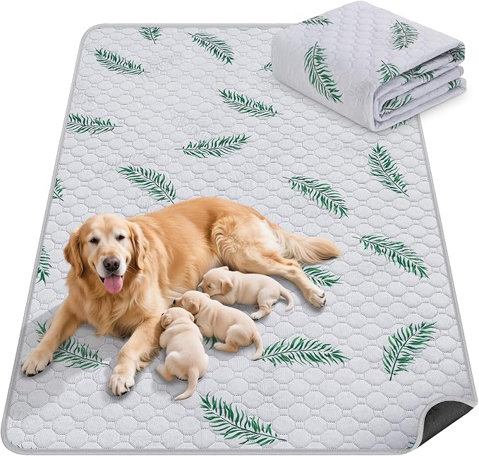 Washable Dog Pee Pads, Non-Slip Waterproof, 63 x 63 in, 1 Pack, Leaf | Super absorbent, waterproof and non-slip; washable, reusable dog pads for crates, playpens, floors, furniture and travel