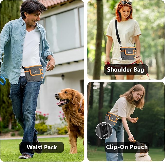 Dog Treat Pouch with Magnetic Closure for Pet Training | 3-Way Wear Treat Bag, 900D Waterproof Fabric, 4 Storage Spaces for Walking, Hiking, Agility, Training & Daily Rewards