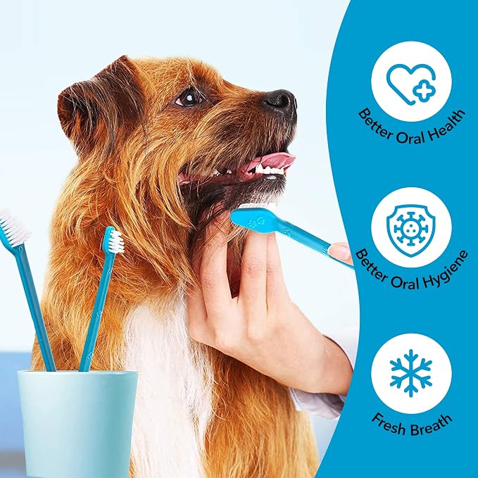 Boshel Pet Toothbrush, 2 Dog Tooth Brush with Dogs Finger Toothbrush for Small and Large Breeds, 3 Pack