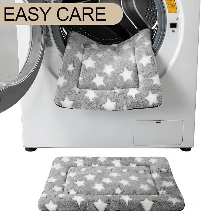 Dog Crate Mat, 4 Piece Reversible Pet Bed, Polyester, Machine Washable, Small Dogs & Cats, Rectangular (Gray Star, 18" L x 14" W x 1.5Th)