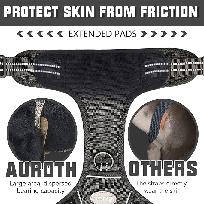 AUROTH Tactical Dog Harness for Large Dogs No Pull Adjustable Pet Harness Reflective Working Training Easy Control Pet Vest Military Service Dog Harnesses Black XXL
