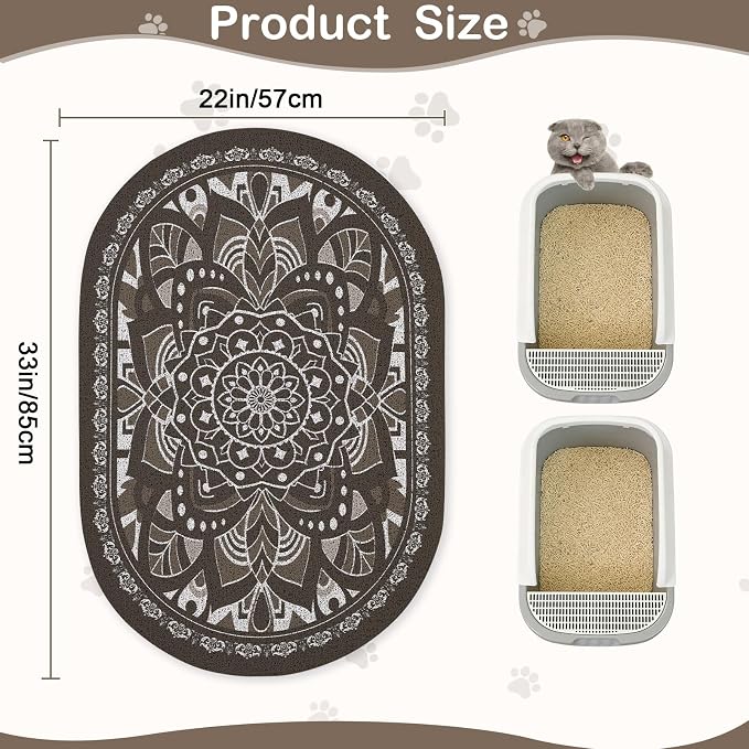 Glittme 33"x22" Cat Litter Mat with Mesh Design - Non-Slip & Waterproof Litter Trapping Pad for Litter Box Soft Texture for Pets,Dark Brown
