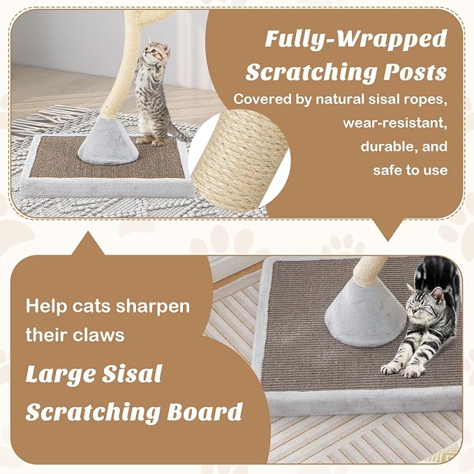 70" Tall Cat Tree, Cat Tower with Scratching Posts and Board, Multi-Level Cat Tower for Large Cats 20 lbs+ with 3 Cozy Perches and Dangling Balls, Modern Cat Tree for Indoor Cats Large Adult