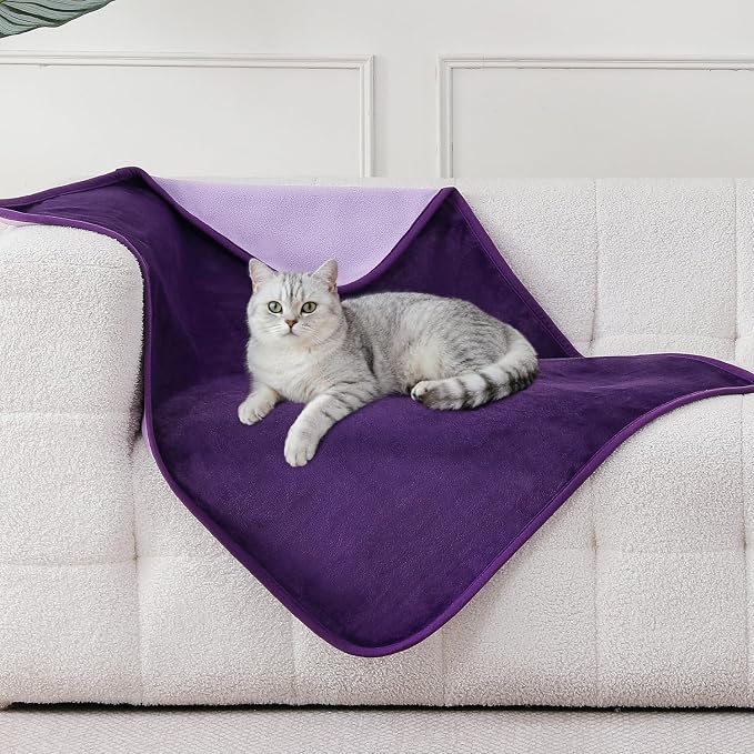 Waterproof Blanket 30"x40" for Dogs Cats, Reversible Waterproof Bed Cover for Pets, Soft Leakproof Blanket for Bed Couch Sofa Furniture Protector, Dark Purple/Light Purple