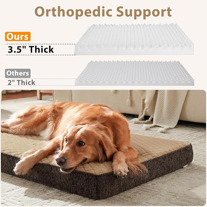 JOEJOY Orthopedic Dog Bed for Small Dogs, Washable Dog Crate Bed Small Sized with Removable Cover, Egg Memory Foam Pet Beds, Brown, 23"x17"