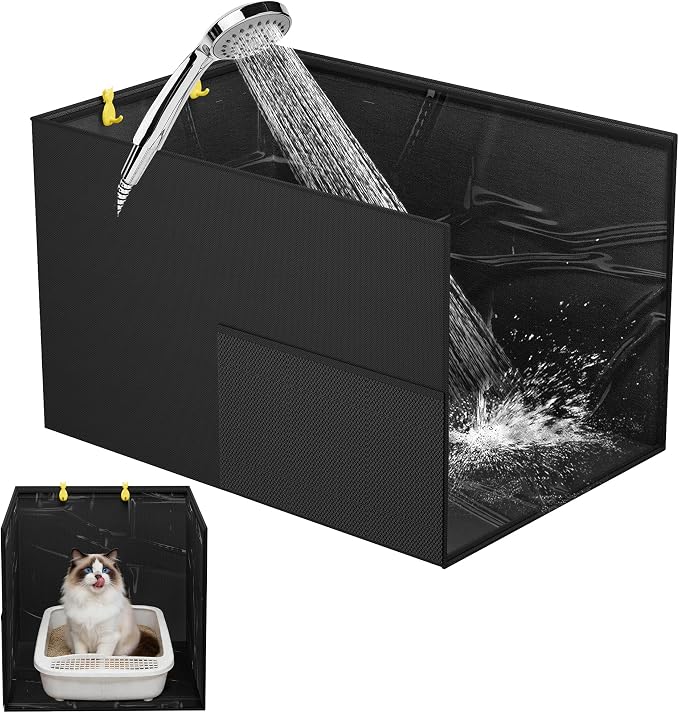 Aokeyee Black High Side Cat Litter Box Enclosure Splash Guard | All-Inclusive Waterproof, 27.16x21.65x16.53, Foldable Anti-Leakage Dust Control