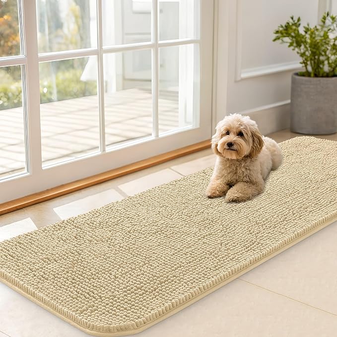 OLANLY Dog Door Mat for Muddy Paws 59x20, Super Absorbent Chenille Mud Mat | Sand, Absorbs Moisture and Dirt, Non-Slip Machine Washable Doormat, Quick-Drying Indoor Entryway Floor Carpet for Dogs