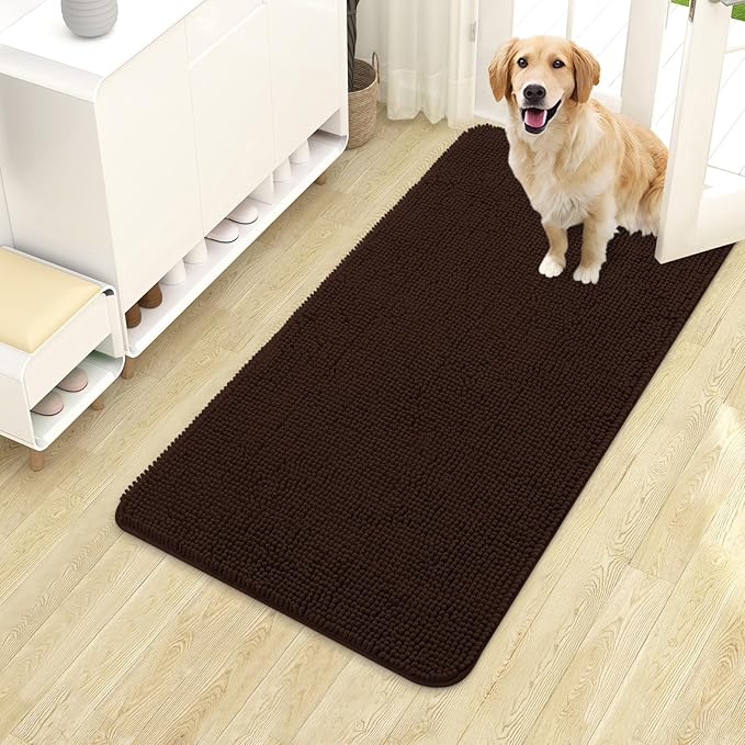 OLANLY Dog Door Mat for Muddy Paws 40x24, Super Absorbent Chenille Mud Mat | Brown, Absorbs Moisture and Dirt, Non-Slip Machine Washable Doormat, Quick-Drying Indoor Entryway Floor Carpet for Dogs