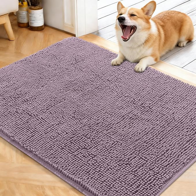 OLANLY Dog Door Mat for Muddy Paws 40x32, Super Absorbent Chenille Mud Mat | Deep Plum, Absorbs Moisture and Dirt, Non-Slip Machine Washable Doormat, Quick-Drying Indoor Entryway Floor Carpet for Dogs
