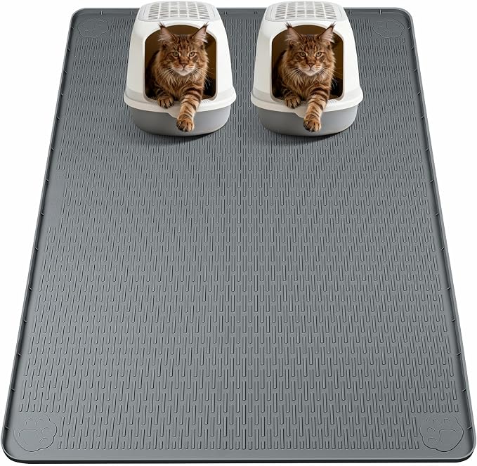 Silicone Cat Litter Mat for Litter Box 57”x40” Large Cat Mat, Dark Grey | Waterproof, Non-Slip, Leak-Proof Rug Mat with Lip, Easy to Clean, Extra Large Litter Catcher Mat for Floor
