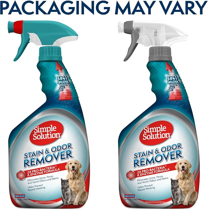 Simple Solution Pet Stain & Odor Remover, Enzyme Stain Cleaner, 32oz | Dog Stain & Odor Remover, Pet Urine Enzyme Cleaner, Dog Urine Carpet Cleaner, Pet Odor Eliminator, Carpet Stain Remover