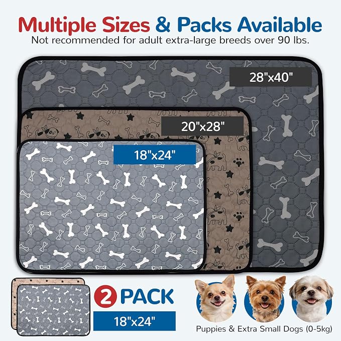 BAEJMJK Washable Dog Pee Pads, Reusable Dog Crate Mats Puppy Training Pads, 4-Layer Super Absorbent Waterproof Non-Slip Leak-Proof Ideal for Potty, Playpen & Travel(18"x24",Coffee & Gray 2-Pack)