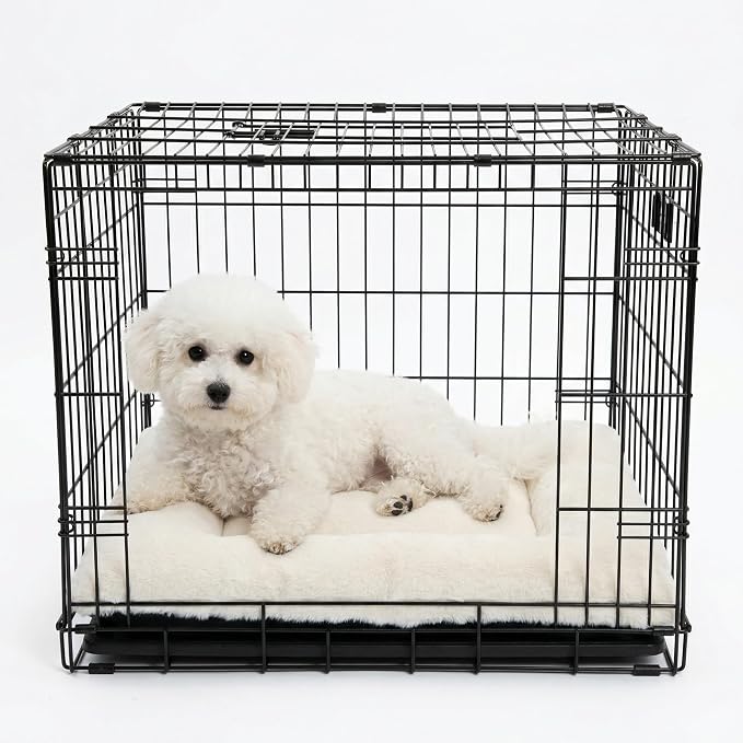 Dog Crate Bed 24x18 for Small Dogs,Washable Dog Crate Mat,Soft Kennel Bed Mattress with Non Slip Bottom,Beige