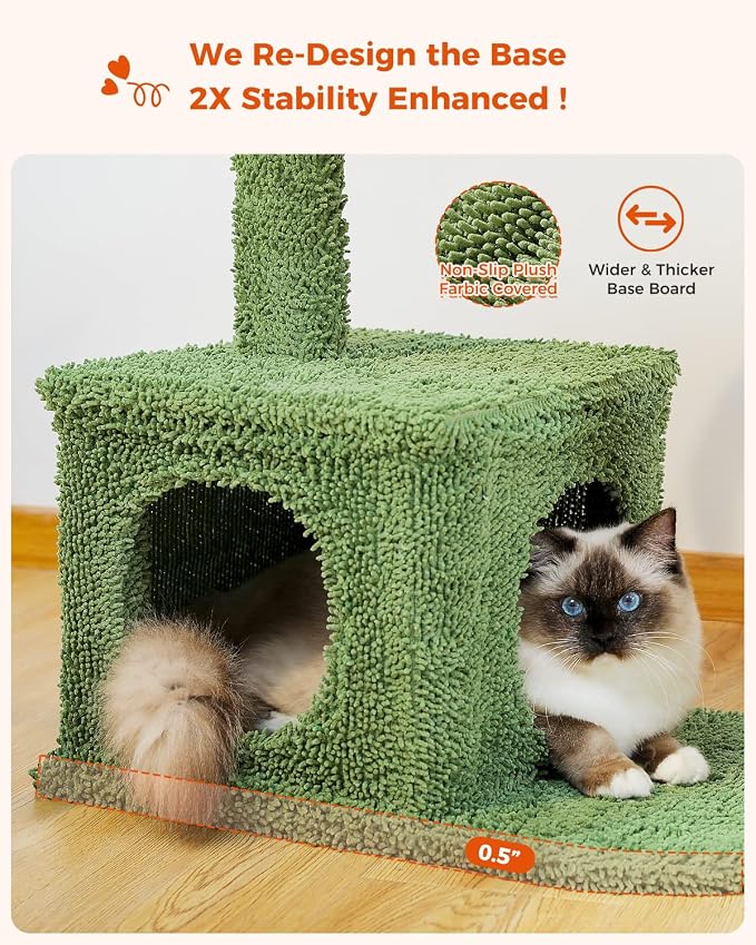 PEQULTI Cactus Cat Tree Cat Condo with Big Metal Frame Hammock, Cat Scratching Post for Indoor Cats with Cat Condo Natual Sisal Rope and Cat Toy Dangling Sisal Ball, Green