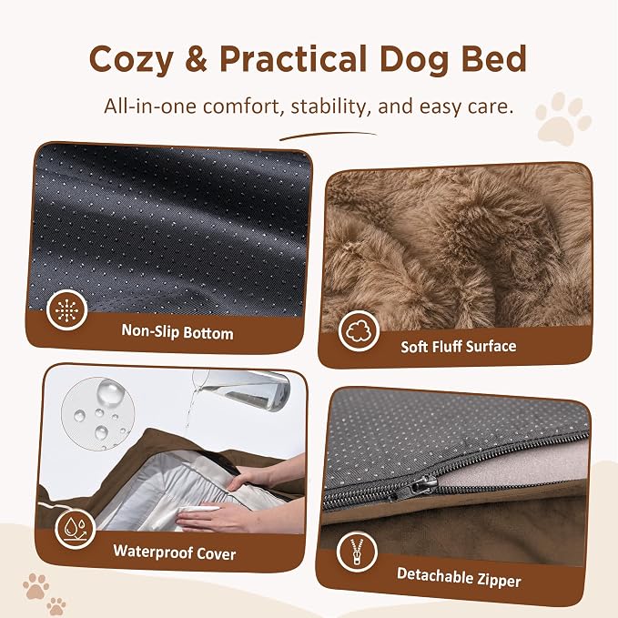 Comfort Expression Orthopedic Dog Bed for Medium Size Dog with Bolster | Waterproof Dog Couch Bed with Washable Cover & Non-Slip Bottom, Supportive Egg Crate Foam Medium Pet Bed, 28x19 Inch