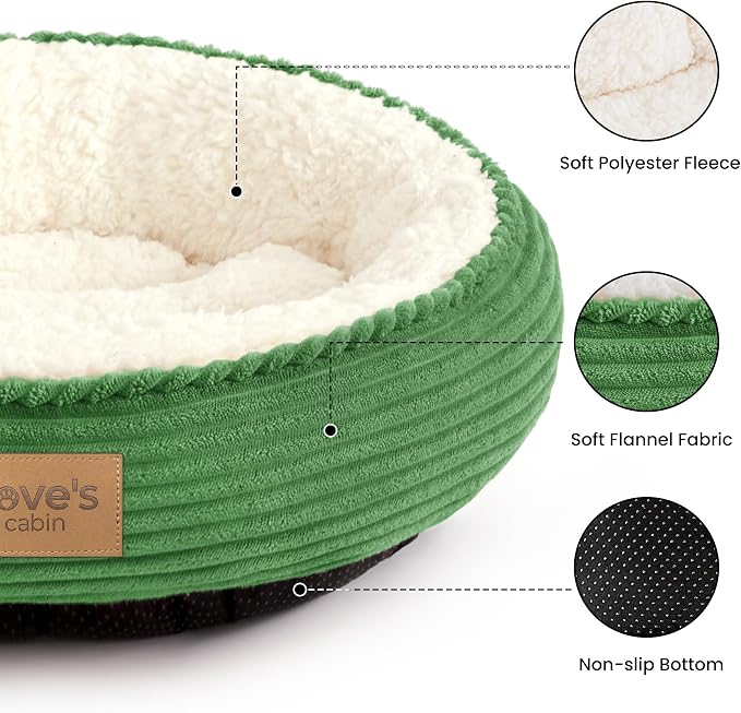 Love's cabin Round Donut Cat and Dog Cushion Bed, 20in Pet Bed for Cats or Small Dogs, Anti-Slip & Water-Resistant Bottom, Super Soft Durable Fabric Pet beds, Washable Luxury Bed Green Stripe