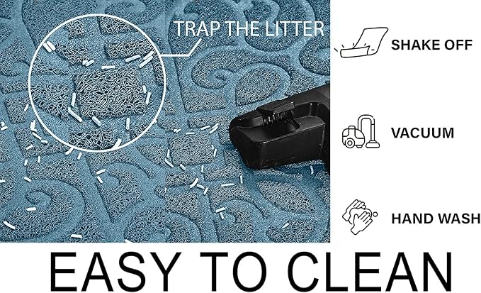 PetLike Cat Litter Box Mat, Thick Kitty Litter Trapping Mat, Durable,Waterproof &Washable with Non-Slip Backing, Soft on Kitty Paws and Easy to Clean, BPA Free