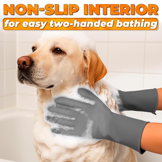 Cat and Dog Washing Gloves, 1 Pair, 11.6 in, Soft Silicone (Grey) | Dog Shampoo Gloves, Pet Bath & Grooming Mitt, 3000 Soft Bristles, Removes Loose Hair, Saves Shampoo, Massage, Wet or Dry