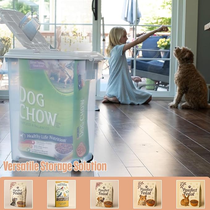 Buddeez Airtight Pet Food Storage Container - 50 QT/50 LB Capacity Dog Food Storage Container - Cat Food Container, Bird Seed Storage Container, Rolling Storage Bin, Air Tight with Handle & Scoop