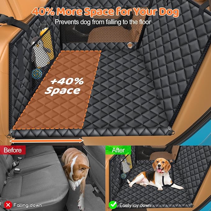 URPOWER Hard Bottom Dog Car Seat for Pets Waterproof Seat Cover Hammock with 3-Sided Hard Boards 600D Heavy Duty Scratch Proof Nonslip Durable Back Seat Covers for Cars, Trucks and SUVs