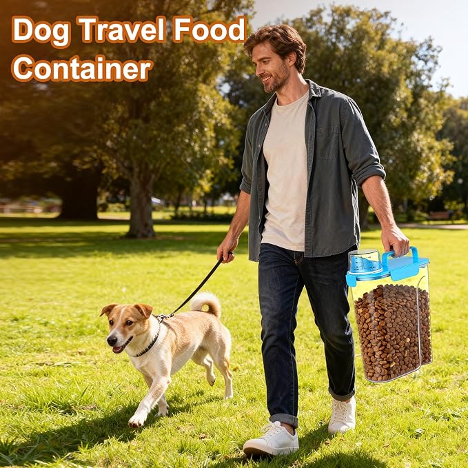 Uppetly Dog Cat Food Storage Container, 5-7Lbs Pet Food Containers, Airtight Cat Food Container with Portable Handle & Measuring Cup, Small Animal Dry Food Dispenser for Dogs, Cats and Birds
