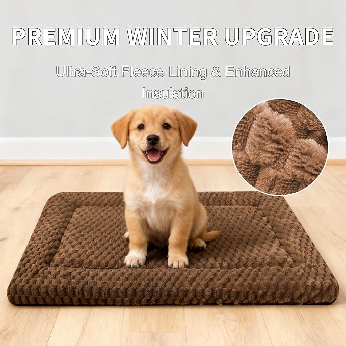 Dog Bed Mat,Reversible & Ultra Soft Kennel Pad-Machine Washable Pet Bed for Dogs & Cats-All-Weather Crate Liner for Crates,Carriers & Travel (Dark Brown, 24" L x 18" W x 1.5" Th)