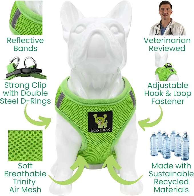 EcoBark Rapid Fastener Super Comfort Fully Adjustable Double Padded Step in Dog Harness (X-Small, Green)