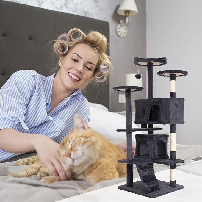 Go Pet Club 70'' Tall Multi-Level Cat Tree with Scratching Post, Stand Platform, Cat Condo, Tower and Funny Toy for Medium Indoor Cats