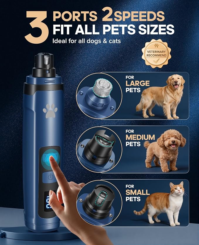 Pet Nail Grinder for Dogs & Cats, 6700 RPM Electric Dog Nail File with 1500mAh Battery & 4H Runtime, with Dual LED Lights, 2-Speed Rechargeable Pet Grooming Kit, Type-C Charging