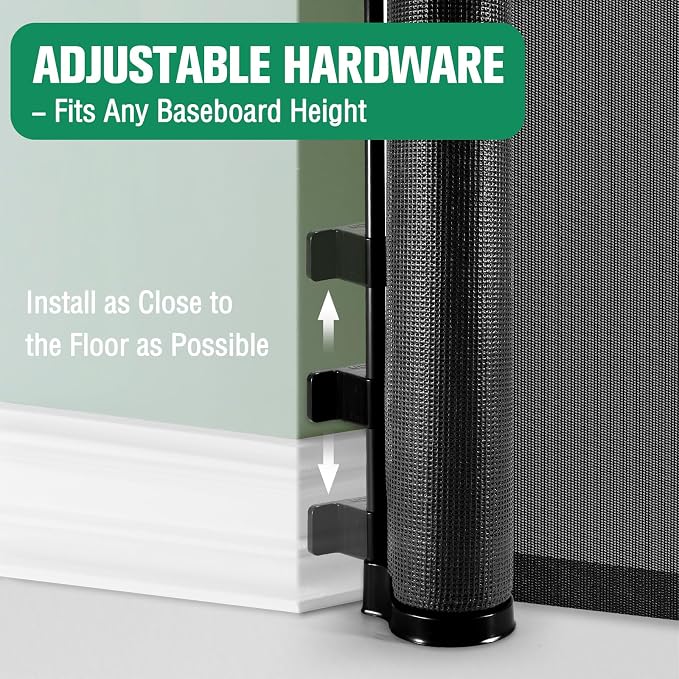 Reinforced 50" Wide Retractable Baby Gate Retractable Dog Gate with Support Rods - Anti-Bottom Crawl, Mesh Gate Retractable Gate Outdoor Retractable Pet Gate Indoor Doorway/Hallway/Stair Gate, Black