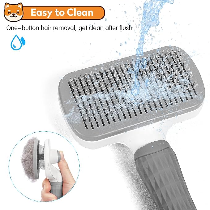Dog & Cat Brush, Self Cleaning Slicker Brush for Pets Shedding | 1 Click Clean,Lightweight,Massaging Particles,Soft Non-slip Handles,For All Furry Animls