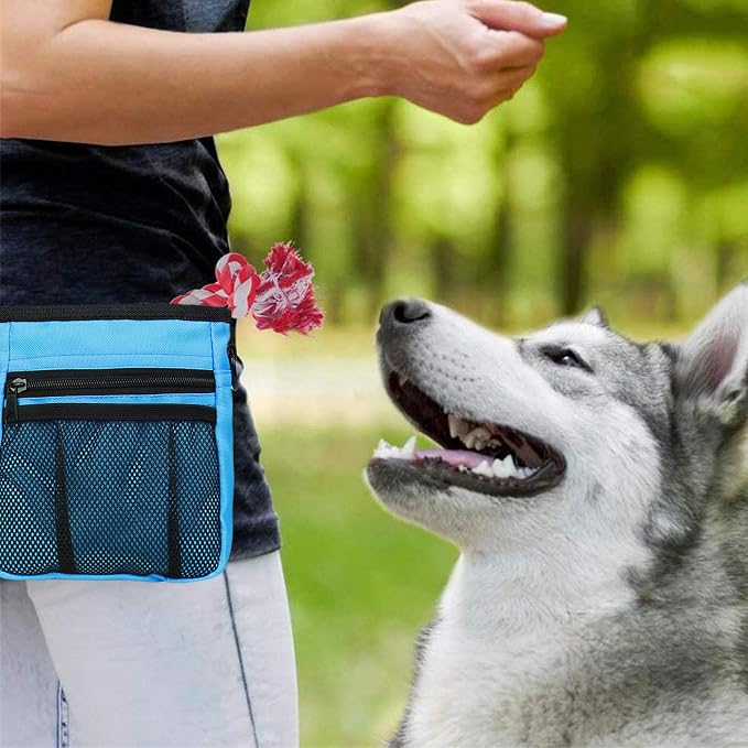STMK Dog Treat Pouch Dog Clicker Training Kit, Dog Training Treat Pouch Dog Clicker for Training, 3 Ways to Wear Easily Carries Treat Pouches for Pet Training (Blue and Pink)