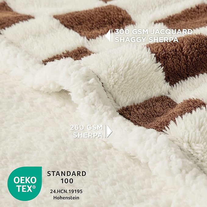 LE SURE Waterproof Puppy Blanket for Small Dogs - Washable Double Sided Dog Blankets with Warm Jacquard Shag and Soft Sherpa Fleece, Pet Cat Blanket for Couch Protection, 3D Textured Checks, Brown