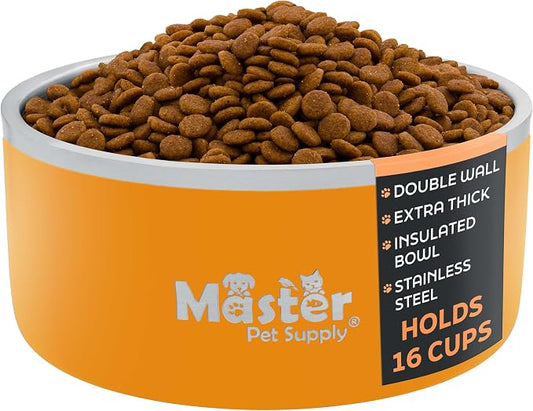 Master Pet Supply Stainless Steel Dog Bowls - 128 oz, Heavy Duty - Mango Tango, Double Wall Extra-Thick Insulated, Non-Slip Pet Water Bowl for Dogs, Cats & Pets, Anti Rust Metal, Dish Washer Safe