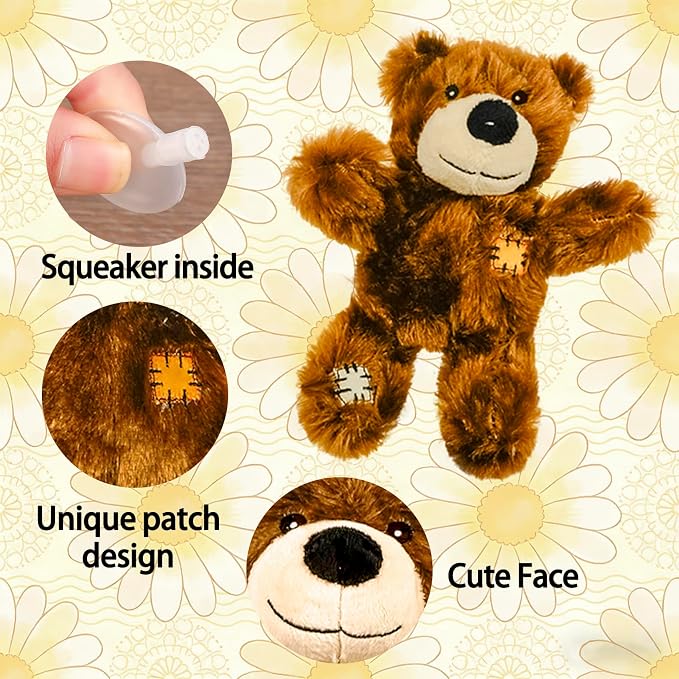 3 Packs Squeaky Dog Toys, Cute Teddy Bear Plush Puppy Compan Toys with Squeakers, Durable Stuffed Animal Chew Toys for Small Medium Large Dogs, Perfect Pet Teething & Interactive Play Gifts