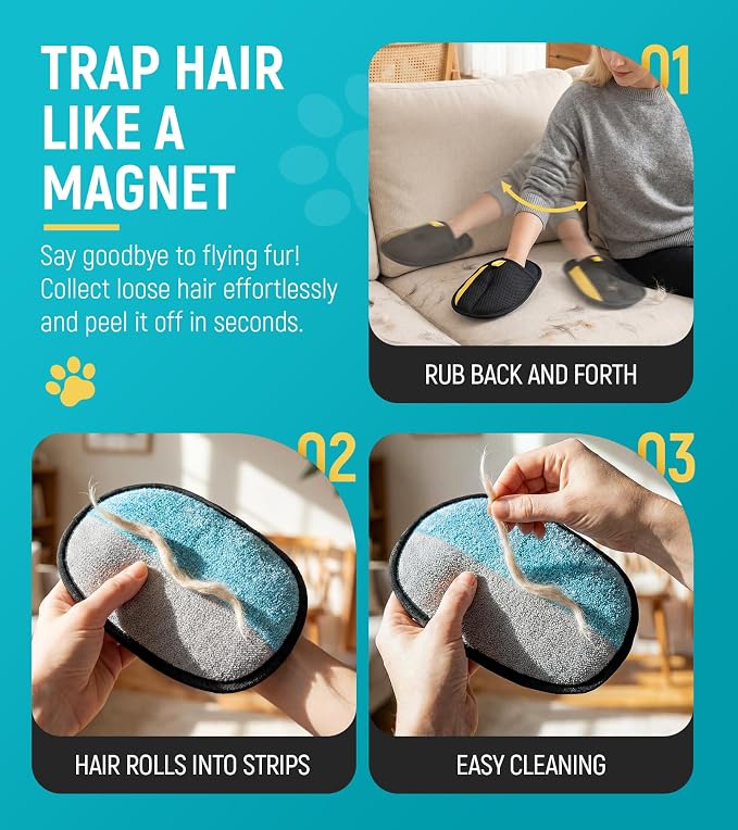 Pet Hair Removal Glove for Dogs & Cats - Upgraded Reusable Electrostatic Pet Hair Glove, Pet Hair Remover Tool for Laundry, Couch, Carpet & Car Seat, Gentle Grooming Mitt