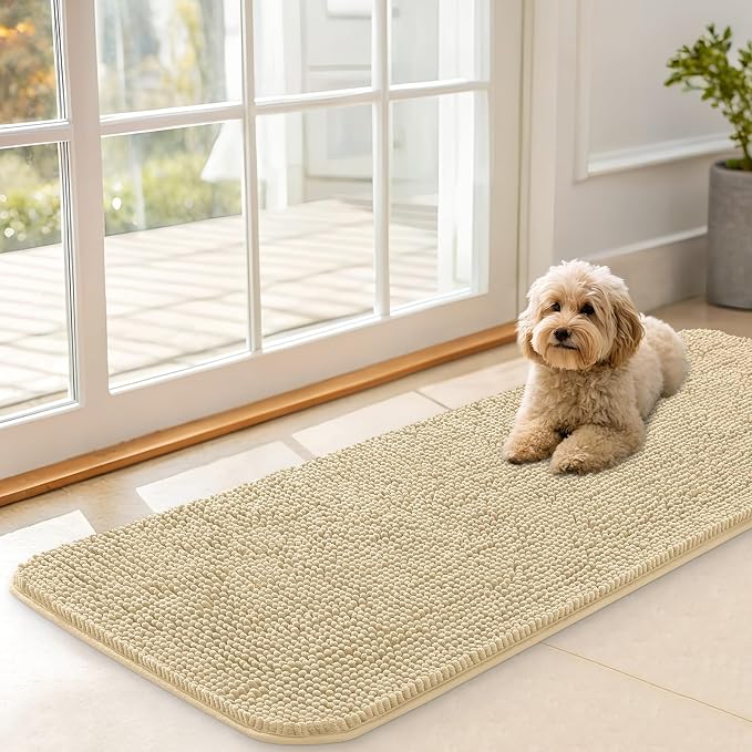 OLANLY Dog Door Mat for Muddy Paws 47x17, Super Absorbent Chenille Mud Mat | Sand, Absorbs Moisture and Dirt, Non-Slip Machine Washable Doormat, Quick-Drying Indoor Entryway Floor Carpet for Dogs
